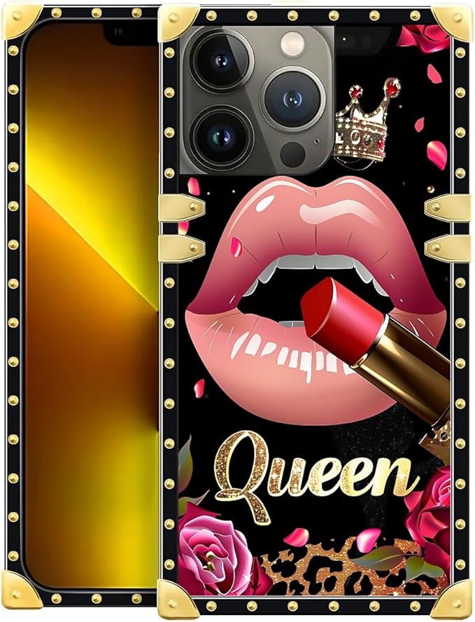 Compatible with iPhone 13 Pro Case, Glitter Red Rose Queen Leopard Lipstick by Unknown