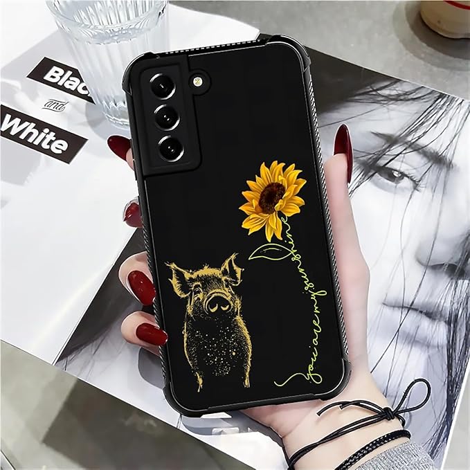 for Samsung Galaxy S21 Case, Pig Sunflower Yellow Sunshine Pattern Graphic - Image 7