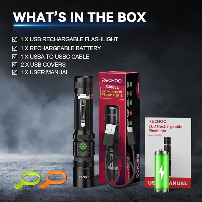RECHOO Flashlight Rechargeable High Lumens, Dual Switch Rechargeable LED - Image 7