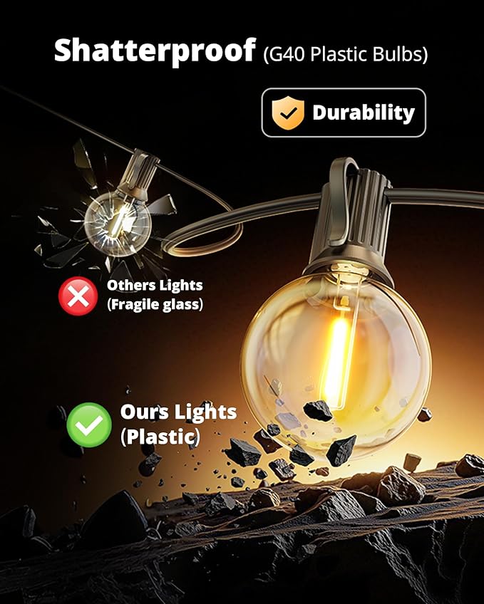 VIPAR Outdoor String Lights, 30FT 13 G40 Bulbs Patio Lights Outdoor Waterproof - Image 5