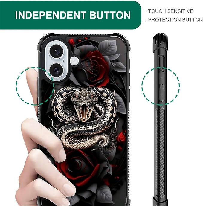 for iPhone 16 Case, Entwined Rose Snake Pattern Graphic Design Girl Boy Soft - Image 6