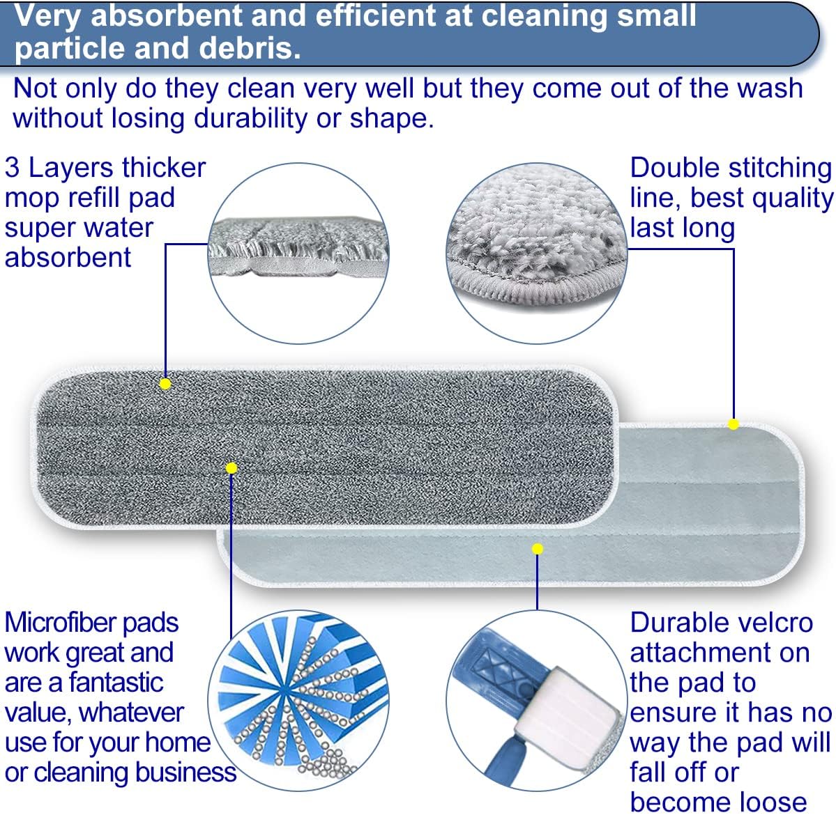 Microfiber Mop Replacement Pads 18 Inch Compatible with Bona Floor Care System, 5 Pack Reusable Wet Dry Floor Cleaning and Scurbbing Mop Refill Fits 16” to 18” Flat Reveal Mop Heads