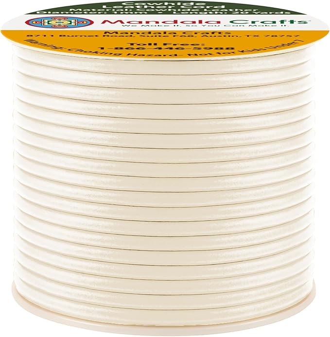 Mandala Crafts Round Genuine Cream Leather Cord - Image 2