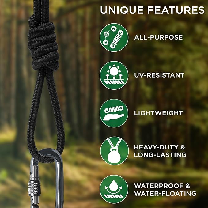 TECEUM Rope – 90 Feet x 3/8 Inch – Black – Strong All-Purpose Utility Rope – - Image 4