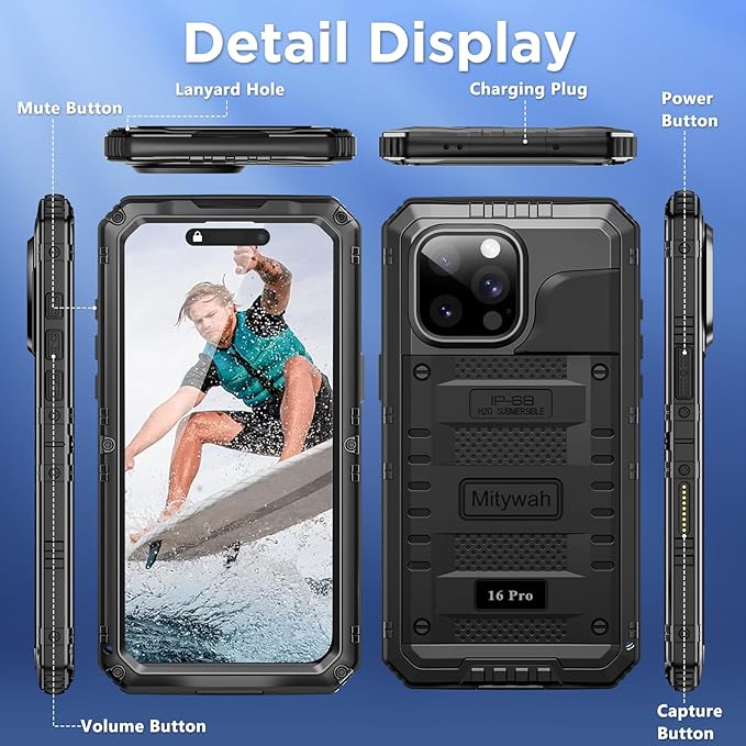 Mitywah Waterproof Case for iPhone 16 Pro, Shockproof Heavy Duty Case - Image 7