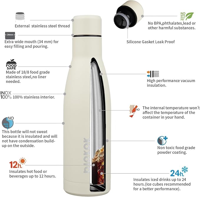 BJPKPK 17oz Insulated Water Bottles Stainless Steel Sports Water Bottles Keep - Image 3