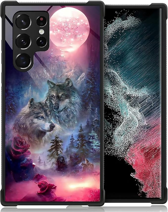 for Samsung Galaxy S22 Ultra Case, Star Two Wolfs Howling Pattern Graphic by FKBRCL4U