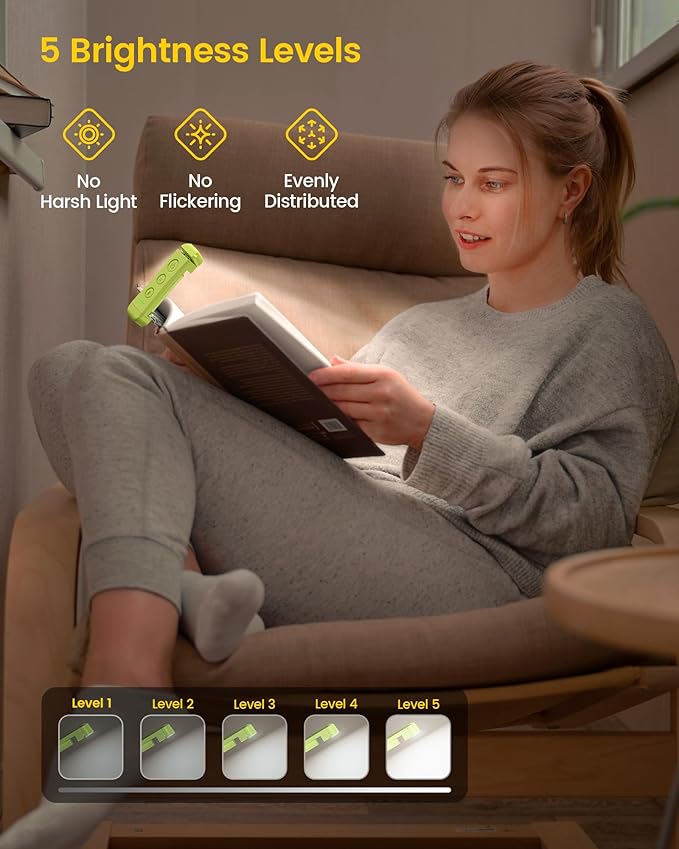 Glocusent USB Rechargeable Book Light, Portable Clip-on LED Reading Light - Image 2