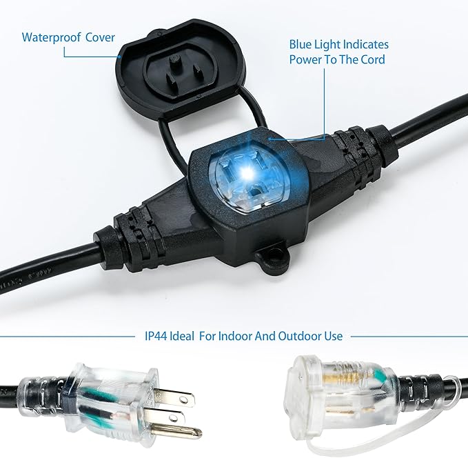 50FT 16 Gauge Outdoor Extension Cord, 7 Spaced Outlet Cable.Multi Outdoor - Image 3