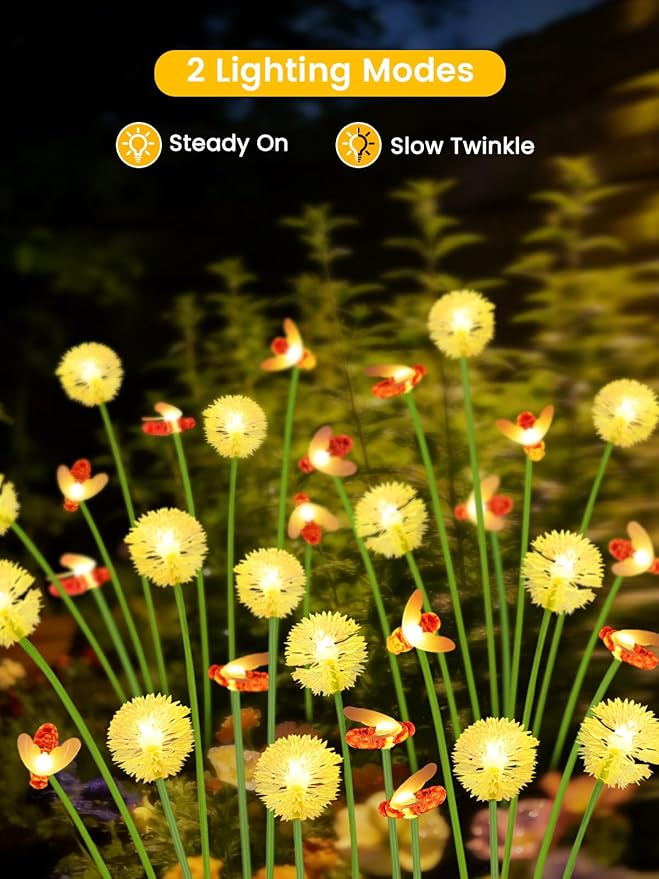 Solar Garden Lights Outdoor, Solar Swaying Dandelion Bee Lights Waterproof - Image 4