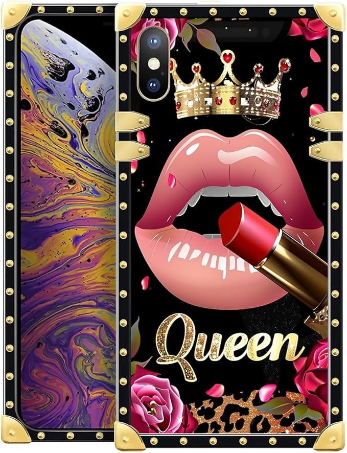 Compatible with iPhone Xs Max Case, Glitter Red Rose Queen Leopard Lipstick by Unknown