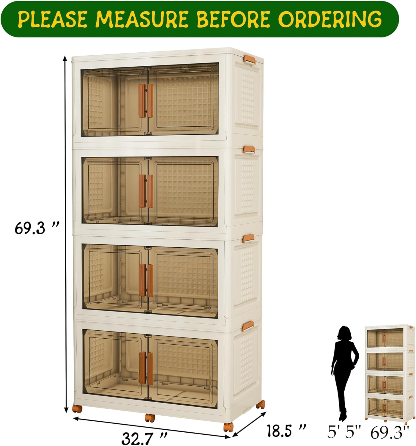 4 Tier Extra Large Stackable Storage Bins with 1 Lid 205 QT/Tier, Collapsible Plastic Box Storage Bin with Wheels, Home Containers Boxes Closet Organizers for Living Room, Office, Dorm