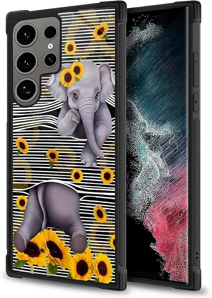 for Samsung Galaxy S24 Ultra Case, Cute Little Elephant Sunflower White Line - Image 2