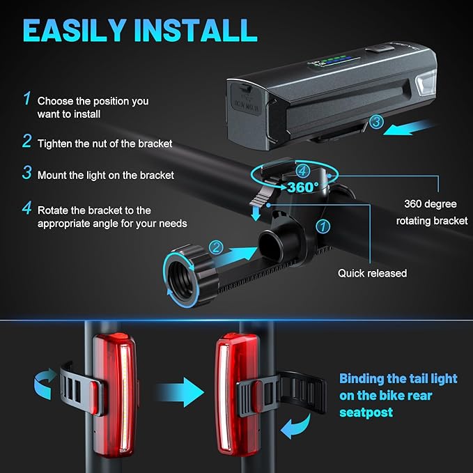 APECYC Bike Lights USB-C Rechargeable Bicycle Front Headlight and Rear Taillight - Image 6