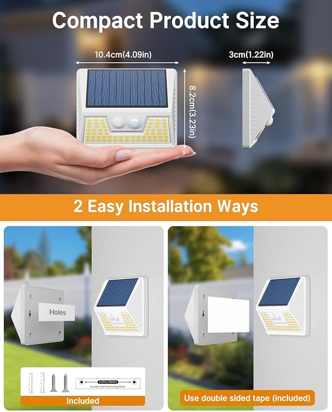 vighep 2Pack White Solar Lights Outdoor Motion Sensor, 3000K Warm Light/3 - Image 6