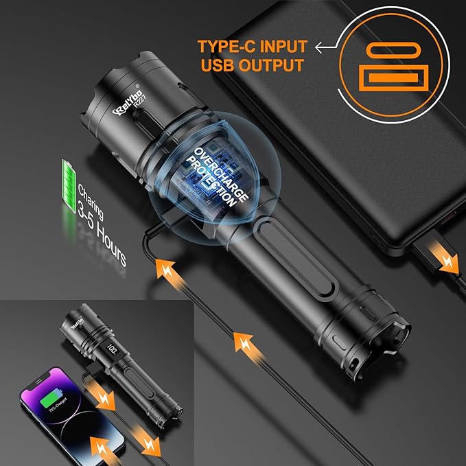 Relybo Rechargeable Flashlights High Lumens, LED Flashlight 100000 Lumens - Image 9