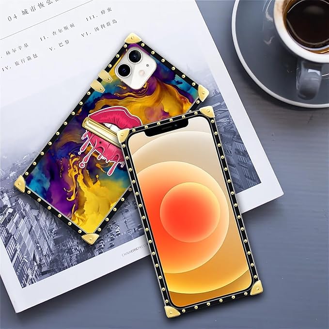 Compatible with iPhone 11 Case, Cool Corlorful Lip Marble Luxury Golden - Image 6