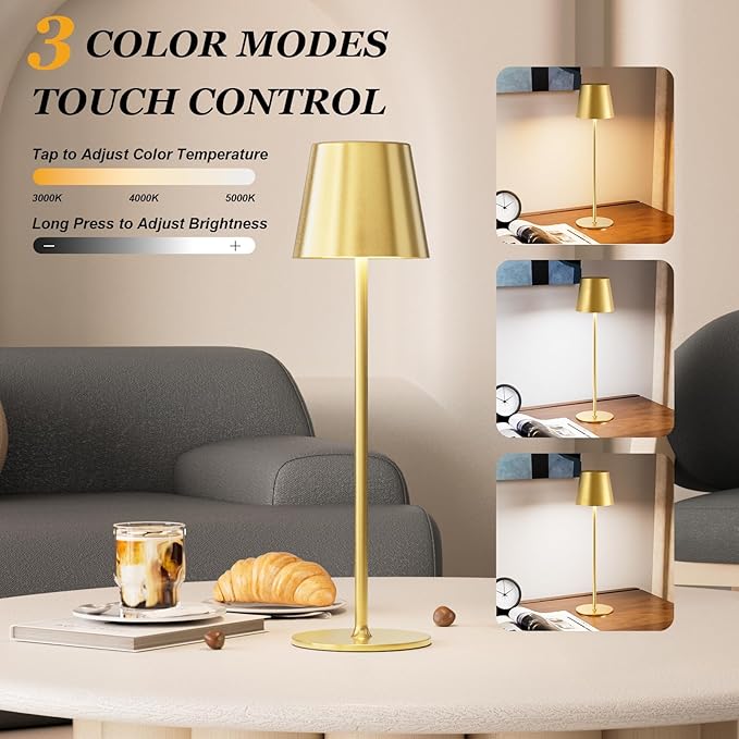 Kakanuo Cordless Table Lamp Rechargeable Gold - Image 2