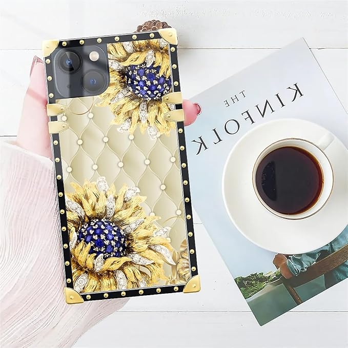 Compatible with iPhone 14 Case, Sunflower Diamonds Leather Luxury Golden - Image 7