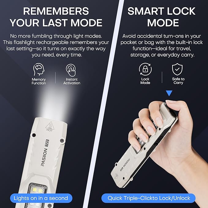 EDC Tactical Flashlight, Flat Flashlights Rechargeable, Dual-Switches LED Small - Image 4