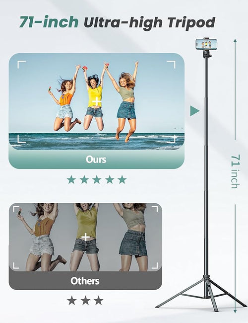 71''/180cm Extendable Phone Tripod Aluminum, Portable Stand - Image 2