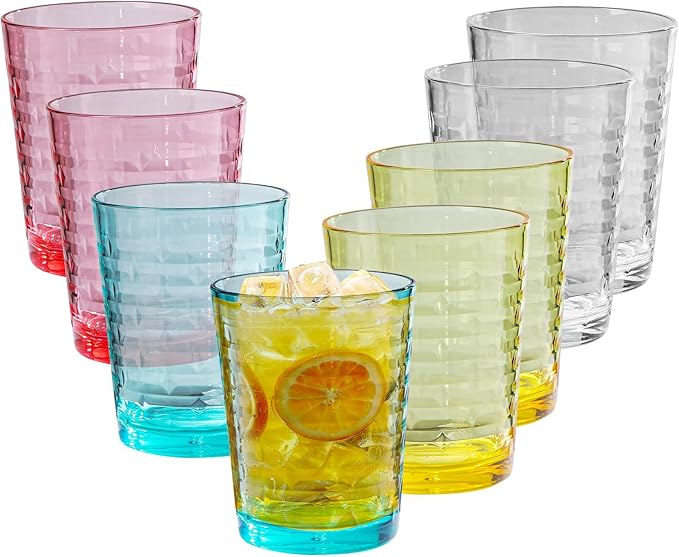 BPA-Free Plastic Tumblers 8 Pack | Reusable Dishwasher Safe | Stackable by AKMQYM
