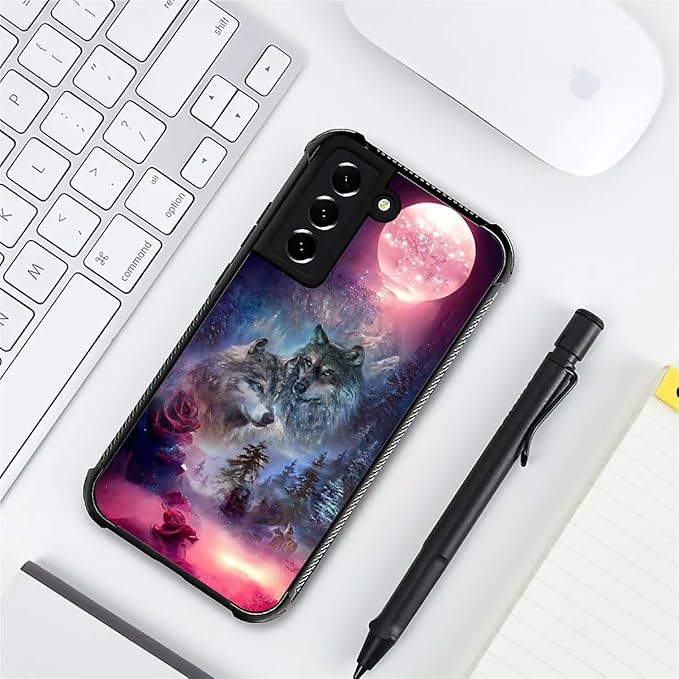 for Samsung Galaxy S21 FE Case, Star Two Wolfs Howling Pattern Graphic Design - Image 7