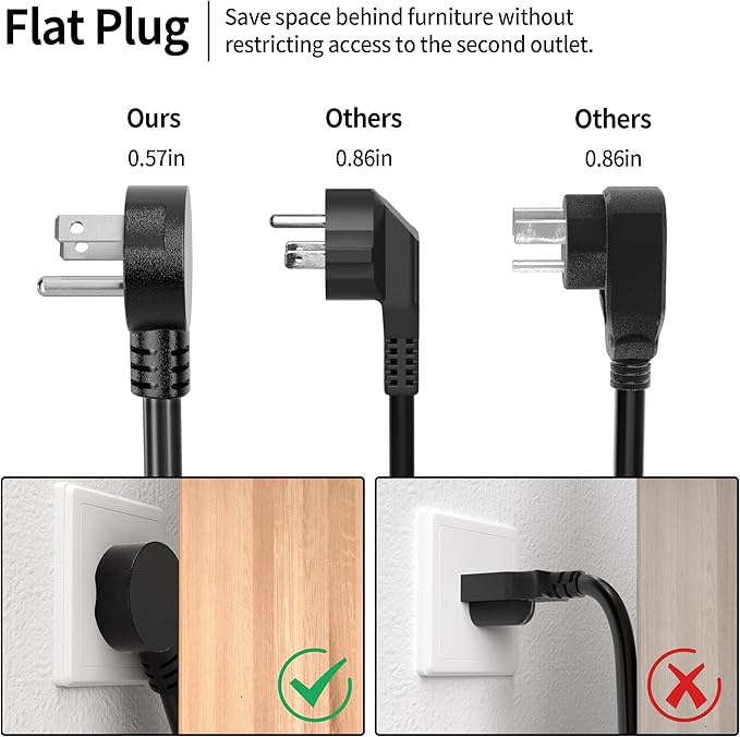Vockjour 10 FT 2 Pack Black Low Profile Flat Plug 14 Gauge Heavy Duty Extension - Image 3