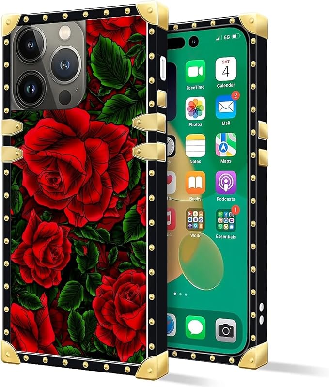 Compatible with iPhone 14 Pro Max Case, Vector Red Rose Green Leaf Luxury - Image 2
