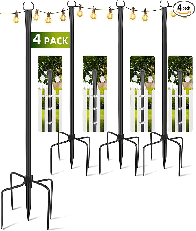 String Light Poles for Outside 4 Pack, 10ft Metal Outdoor String Light Poles by Unknown
