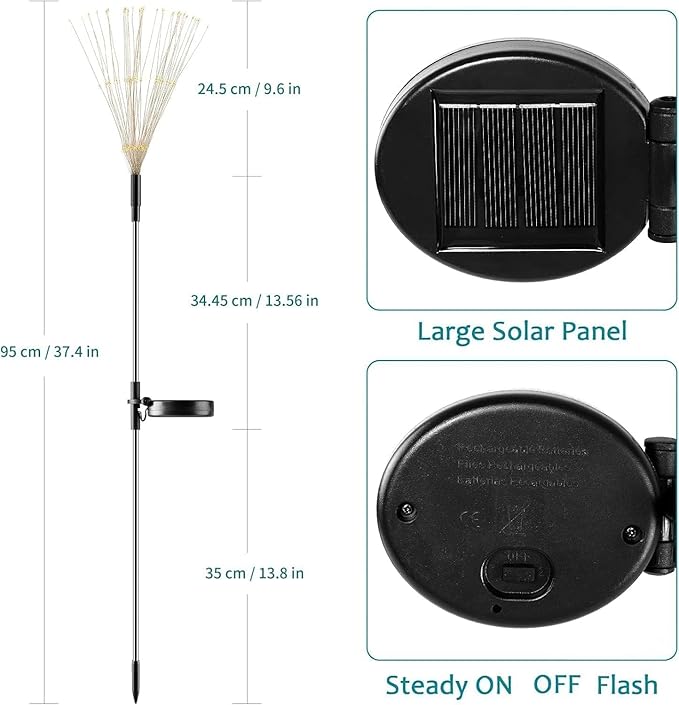 JJGoo Solar Firework Lights, 2 Pack 180 LEDs 2 Lighting Modes Solar Lights - Image 2