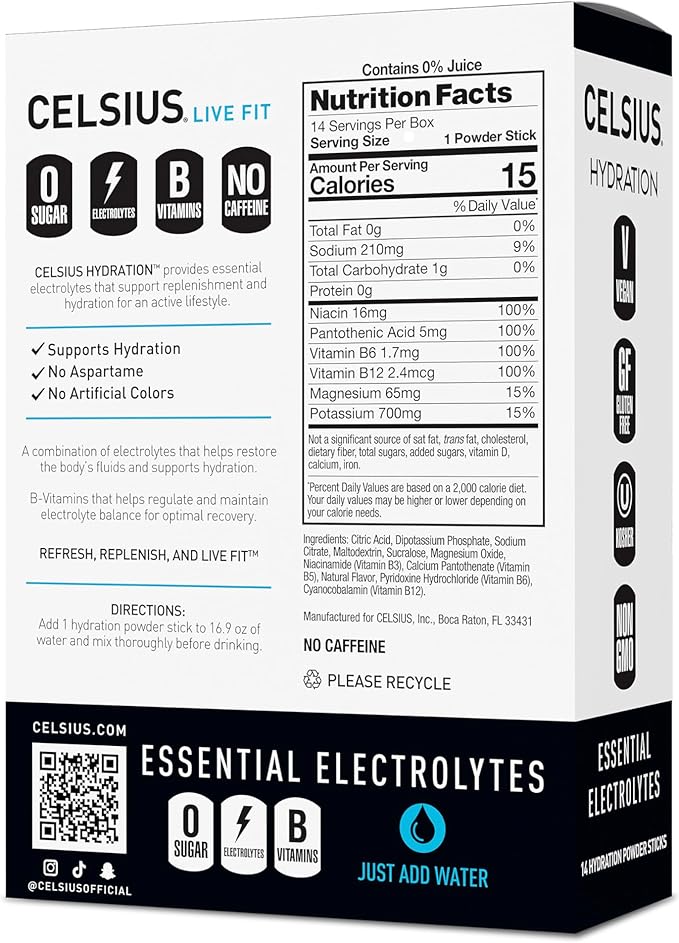 CELSIUS Hydration™ Blue Razz, Sugar Free Electrolyte Hydration Drink Mix - Image 2