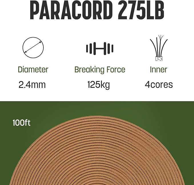 2.4mm Paracord 275LBS 100FT Rope Cord - Image 2