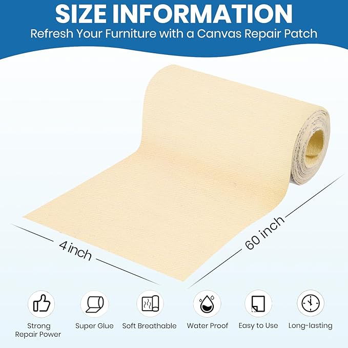 Canvas Patch 4 "x 60 ", Self-Adhesive Waterproof Canvas Patch Set - Image 2