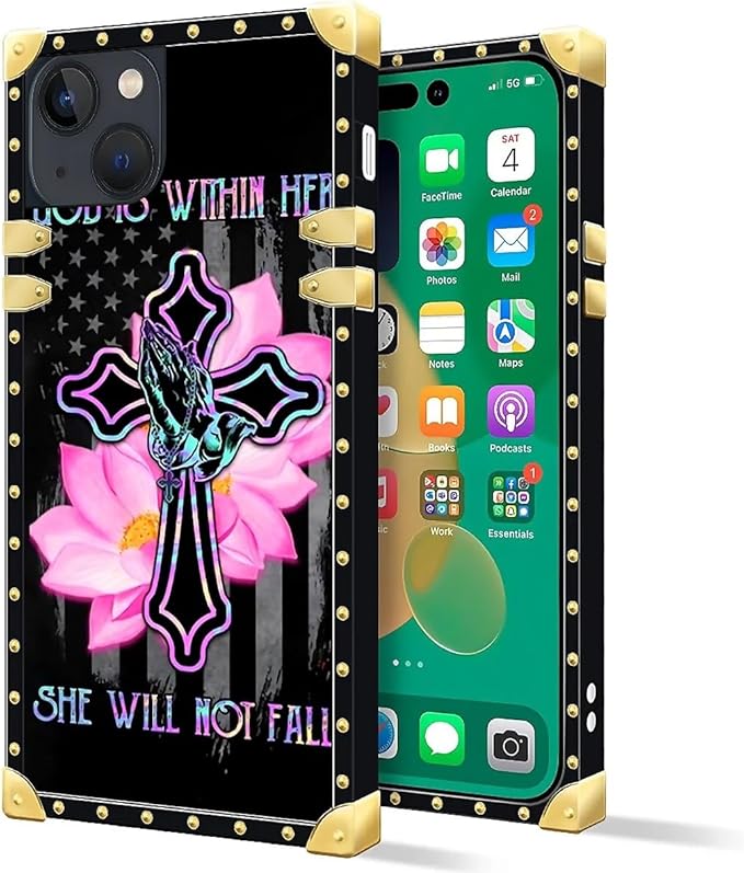 Compatible with iPhone 14 Case, Praying Cross Hands Luxury Golden Decoration - Image 2