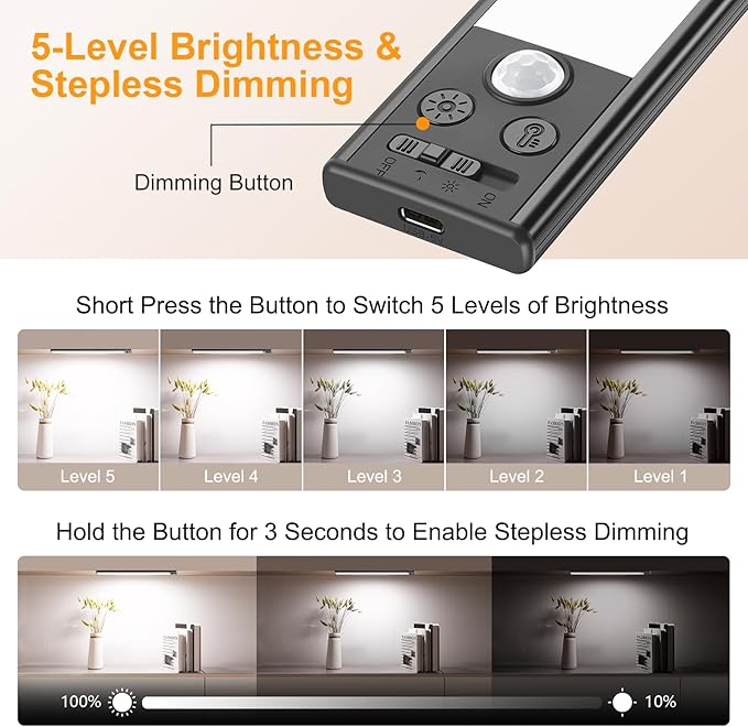 Gritin 14.7inch Under Cabinet Lighting Rechargeable 2 Pack- 3 Color Temps&5 - Image 5