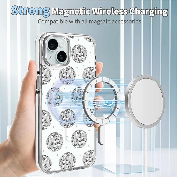 Case for iPhone 15, Disco Ball Grayish White Phone Case Design，for Women Girls - Image 4