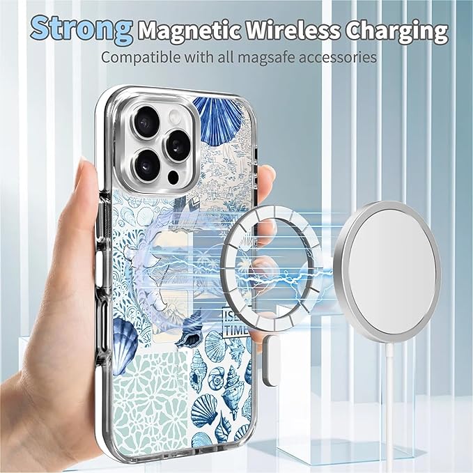 Case for iPhone 16 Pro Max, Sea Life Ocean Waves Seashell Collage Phone Case - Image 4