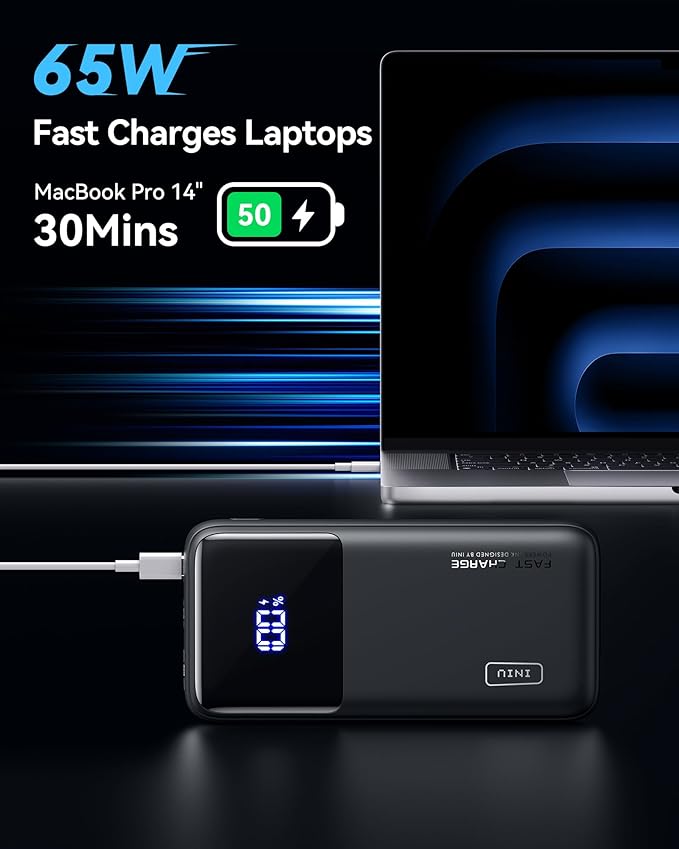INIU 20000mAh Laptop Power Bank, Compact 65W PD Dual Fast Charging Portable - Image 2