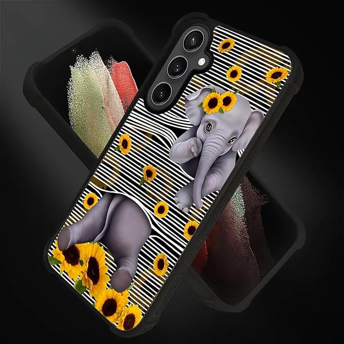 for Samsung Galaxy S23 FE Case, Cute Little Elephant Sunflower White Line Art - Image 2