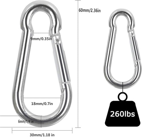 60Pcs Stainless Steel Carabiner Clip Spring-Snap Hook 1/4 in, M6 x 2 3/8 Inch - Image 2