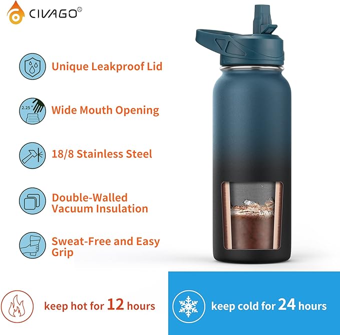 CIVAGO 32 oz Insulated Water Bottle - Image 3