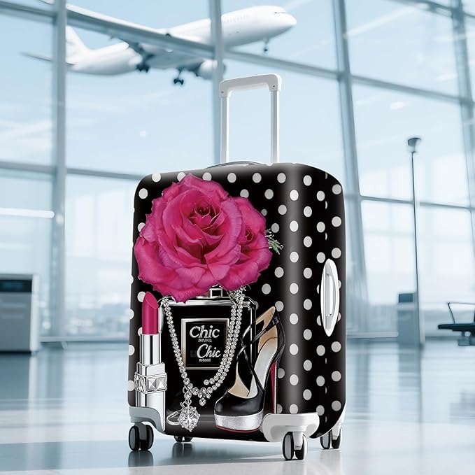 ANNA QUEEN Vintage Polka Dot Rose Travel Luggage Cover -Stretchable Airplane - Image 9