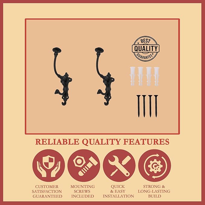 Mystic Colonial Rustic Cast Iron Wall Hooks – Heavy Duty Vintage Utility Hooks - Image 4
