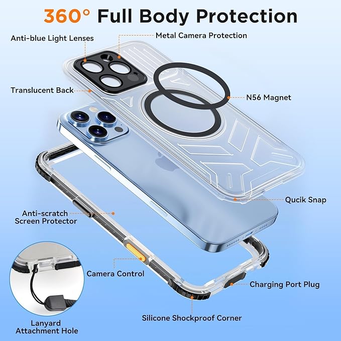 WIFORT for iPhone 16 Pro Waterproof Case, Fit for Magsafe Full Body Magnetic - Image 6