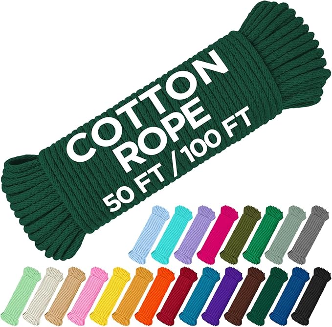 TECEUM Cotton Rope 3/16” – 100 FT – Strong All-Purpose Braided Rope – Natural by TECEUM