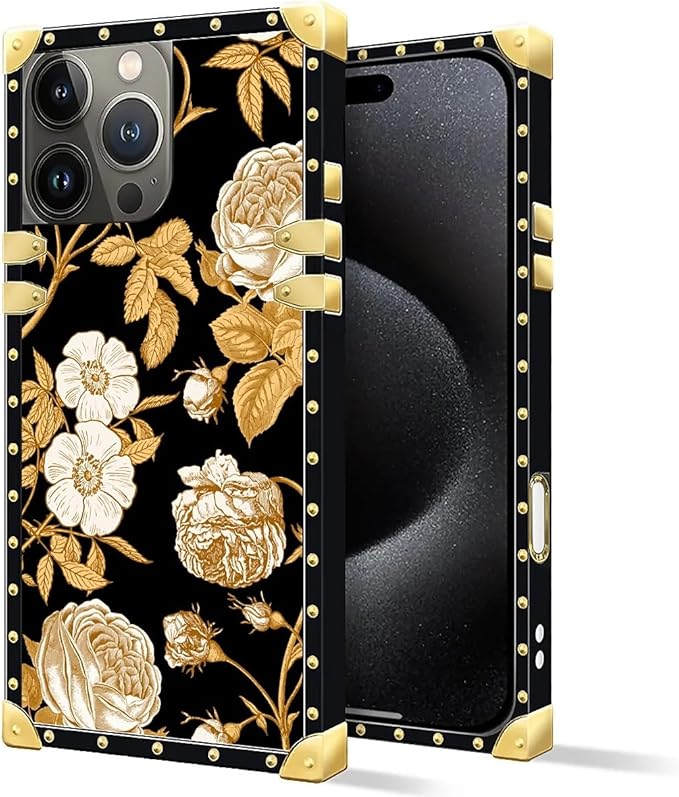 Compatible with iPhone 16 Pro Case, Blooming Rose Golden Flower Luxury Golden - Image 2
