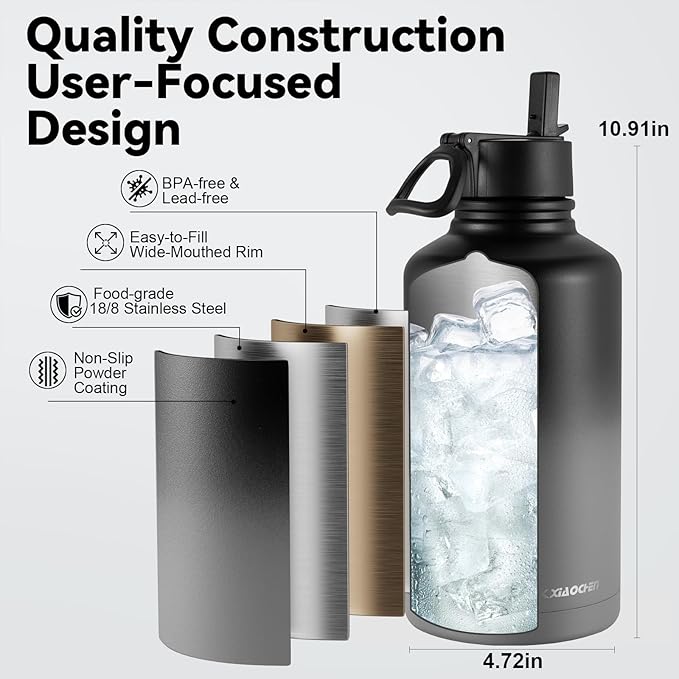 KXIAOCHEN Insulated Water Bottle, Stainless Steel Water Bottle, 2 Lids - Image 5