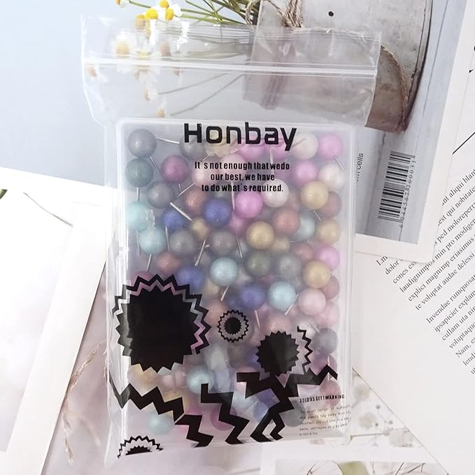 Honbay 100PCS Multi-Color Pearl Push Pins Plastic Round Head Thumb Tacks - Image 7
