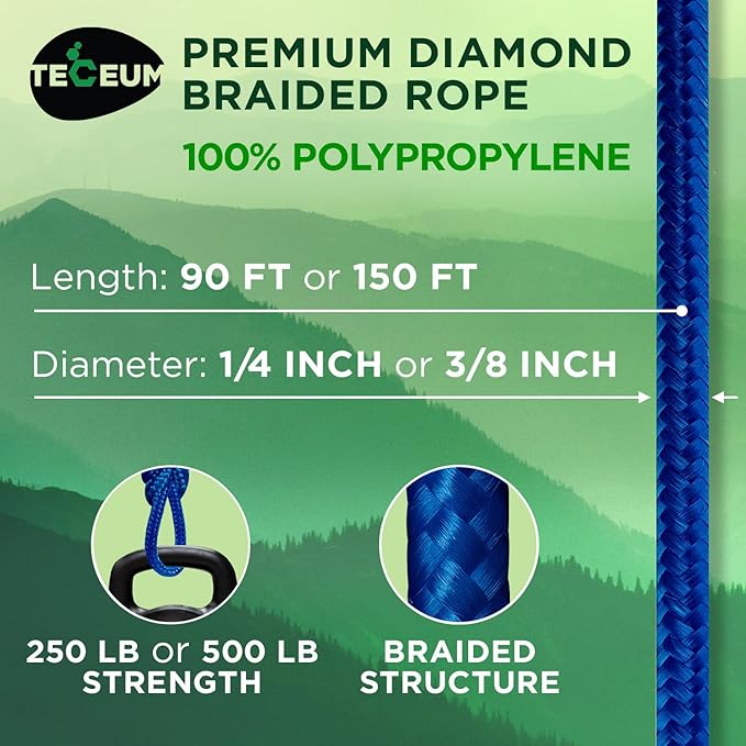 TECEUM Rope – 150 Feet x 1/4 Inch – Blue – Strong All-Purpose Utility Rope – - Image 2